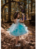 Cap Sleeves Beaded Lace Tulle V Back Short Flower Girl Dress